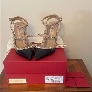 Valentino Black and Tan Rockstud Heels